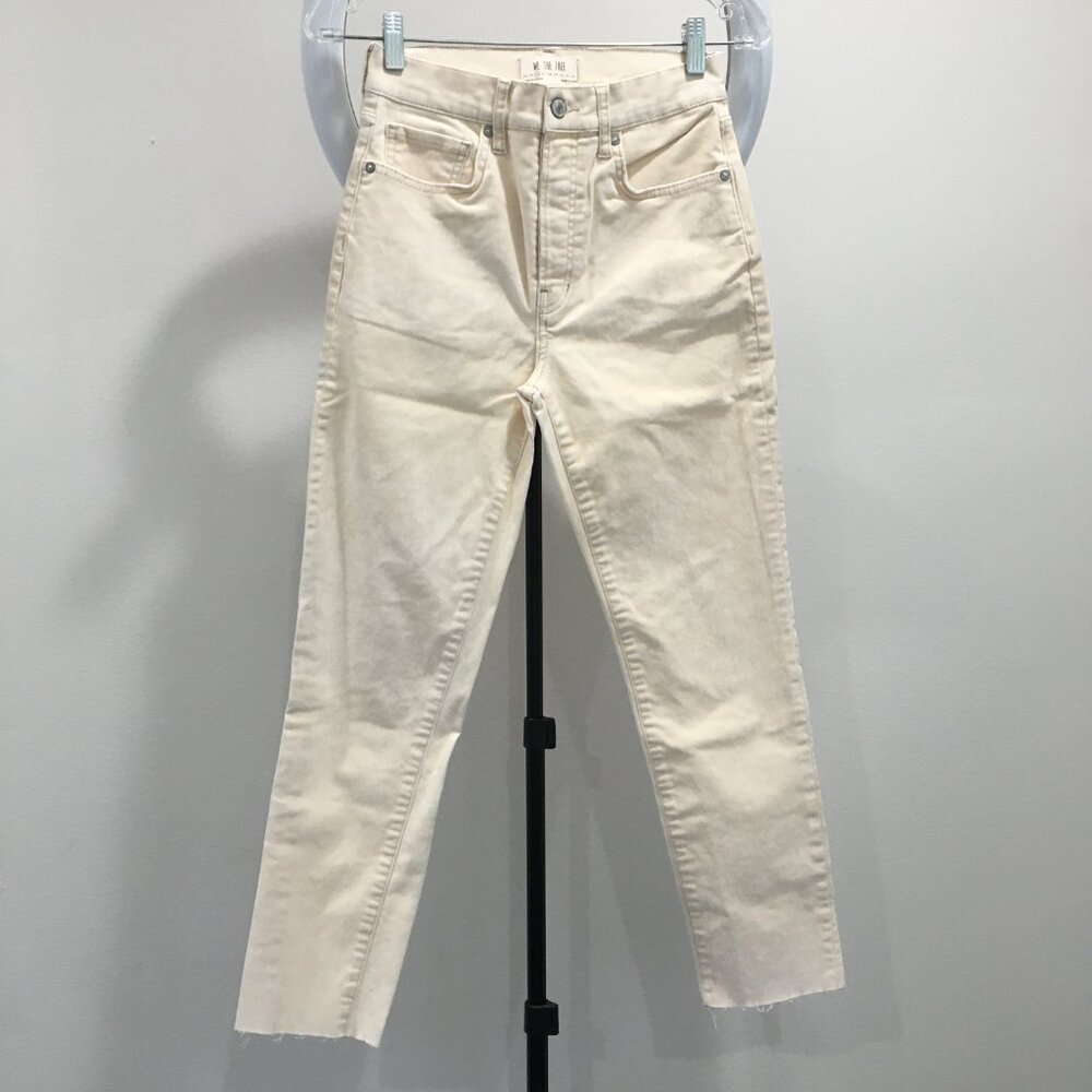 WE THE FREE PEOPLE Cream/Yellow Velvet Fray Hem Crop/Ankle Skinny Jeans